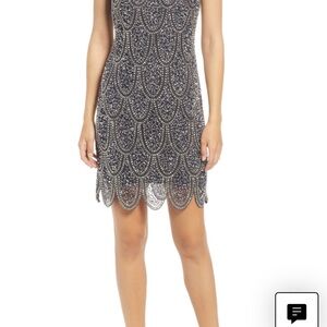 Pisarro Nights Silver Green Beaded Mini Dress